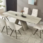 Goldoma expandable dining table set with sintered stone top extended to 94 inches