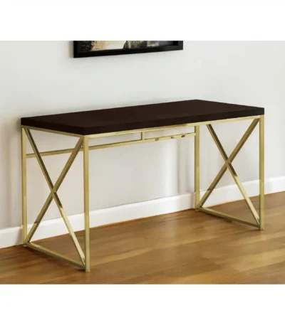 HMS 47" Espresso and Gold Computer Desk with Stylish Writing Surface