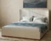 Goldoma Queen Size Solid Wood Upholstered Bed Frame with Wingback Headboard, Cream Corduroy