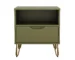 Olive green nightstand with drawer and open shelf in a modern bedroom