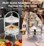 7L/7.4Qt Stainless Steel Buffet Warmer, 42cm/16.5in, 3-Color Carved Chafing Dish with Heating Stove – top view