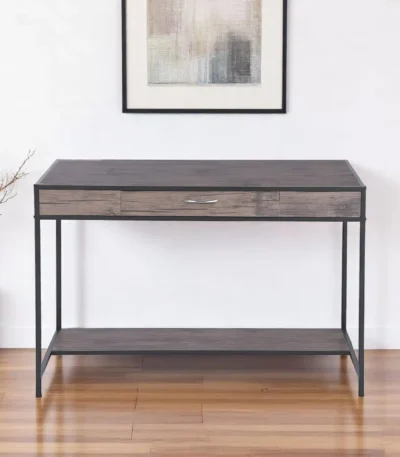 HMS 43" Brown and Black Wood and Metal H-Shape Computer Desk Stylish Office Desk
