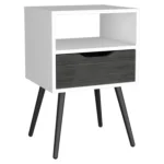 Smokey oak white nightstand with one drawer and open shelf, minimalist design for small spaces