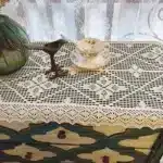 Crochet Cotton Linen Blend Table Runner, Retro Side Table Hollow Tablecloth, Lace Edge, Home Decor – close-up detail