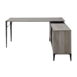 HMS 65" Gray Black Ergonomic L-Shaped Writing Desk with Extendable Bookshelf Wooden Metal Material for Bedroom or Home