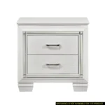 White nightstand with faux alligator textured drawer fronts, glossy finish, and stainless steel handles - Goldoma nightstand storage
