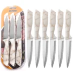 LONSDOW kitchen knife set with 3cr13 stainless steel blades and marble pattern ABS handles on a cutting board