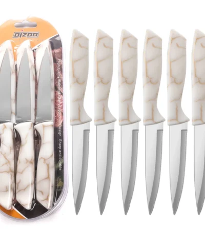 LONSDOW 3cr13 Stainless Steel Blade Beaf Kitchen Knife Set Hollow Marble Pattern ABS Plastic Handle Steak Knife Set