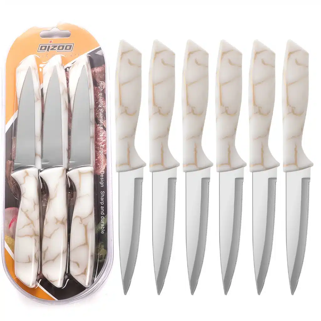 LONSDOW 3cr13 Stainless Steel Blade Beaf Kitchen Knife Set Hollow Marble Pattern ABS Plastic Handle LONSDOW 3cr13 Stainless Steel Blade Beaf Kitchen Knife Set Hollow Marble Pattern ABS Plastic Handle Steak Knife Set