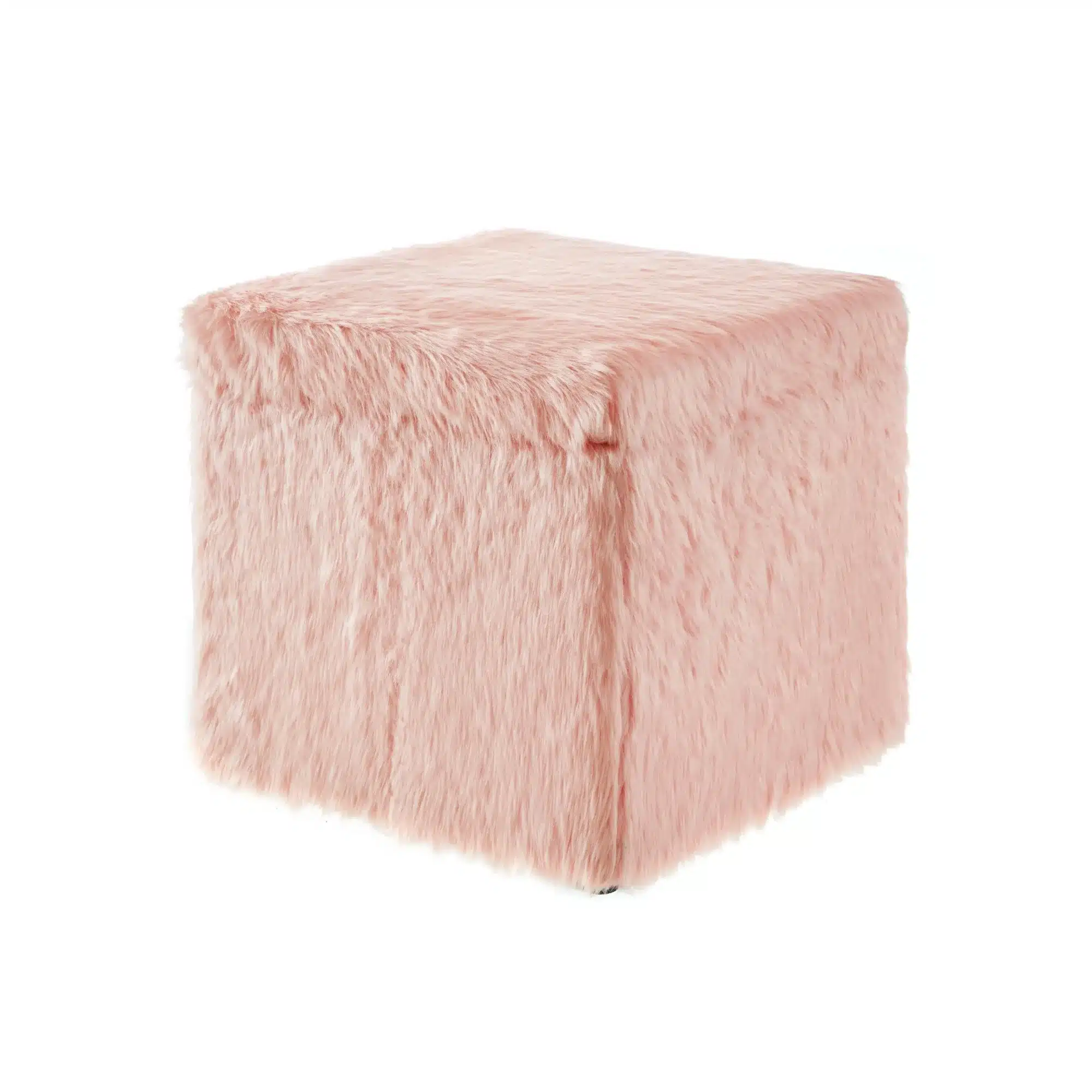 Goldoma 18" Blush Faux Fur Storage Ottoman – Foldable Foot Rest with Hidden Storage