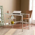 HMS 47" Writing Desk with Clear Silver Glass and Metal Contemporary Computer Desk – base detail