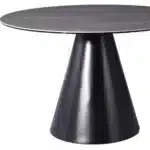 47-Inch Round Stone Dining Table with Pedestal Base - Gray – styled in a modern Round Dining Tables setting