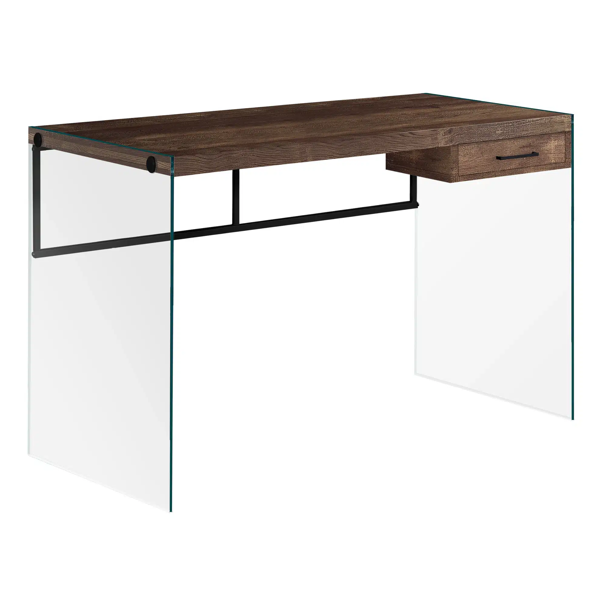 HMS 24" Brown and Clear Solid Wood Computer Desk Simple Design Gaming Desk with Drawer for Office or Bedroom Use