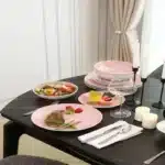 Factory Price Ready to Ship 16 Pieces Restaurant Luxury Pink Ceramic Stoneware Dinner Dinnerware Plate Sets Dinnerware Sets