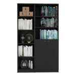 HMS 71 Black Five-Tier Oak Bookshelf Minimalist Design with Two Doors for Home Office Workshop or Living Room – base detail