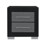 Elsa modern nightstand in black and grey with two drawers placed beside a bed in a contemporary bedroom