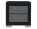 Modern black grey nightstand with two drawers in a bedroom setting