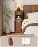 Narrow Solid Walnut Wood Nightstand with 3 Drawers – top view