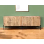 HMS 78 Modern Traditional Sideboard Cabinet Brown Solid Mango Wood with Four Doors for Home Bar Furniture