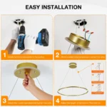 USA Stock ComiLED Gold/White/Black Ring LED Chandelier Modern Aluminum Round Pendant Light for Living Room & Bedroom