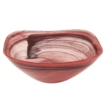 HMS 10" Red and White Alabaster Glass Square Salad Bowl Elegant Dinnerware Addition – close-up detail