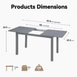 59" Extendable Dark Gray Dining Table Seats 4-8 – close-up detail