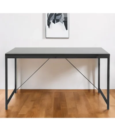 HMS 47" Black Wood and Stainless Steel Computer Desk with Stylish Design
