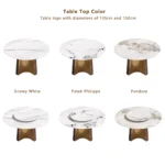 Goldoma luxury rotating dining table with sintered stone marble top and metal legs in a modern dining room