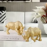 Golden Rhino Ornament with Horn - Modern Resin Home & Office Decor, Cartoon-Style Indoor Decoration for Living Room