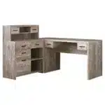 HMS 63 Brown L-Shape PC & Gaming Desk with Eight Drawers & Bookshelf Simple Design Office Computer Table – close-up