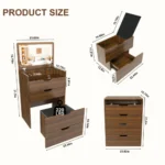 3-in-1 solid wood vanity desk with lighted mirror and flip-top storage stool in a modern bedroom setting