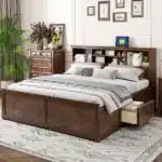 Goldoma King Size Cloud Bed Frame with Oversized Padded Movable Headboard, Chenille Upholstered Bed with Round Corners