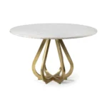 48" White and Gold Round Marble Pedestal Dining Table – side view