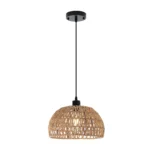 Boho Rattan Pendant Light, Farmhouse Woven Rope Chandelier, Rustic Cage Hanging Lamp, E26 Semi Flush Mount for Kitchen