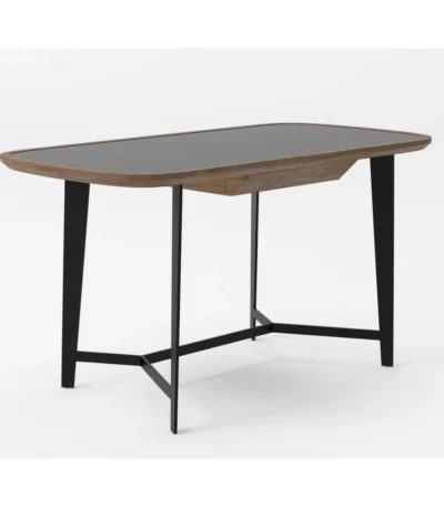 HMS 55 Walnut and Black Glass Rectangular Writing Desk Elegant Computer Desk Design