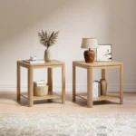Wood nightstand with storage shelf - square end tables set of 2 for living room or bedroom
