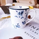 British ceramic Roland simple elegant romantic Mug European coffee tea cup office water cup underglaze color – angled view