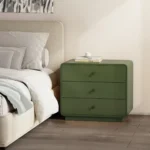 Modern green nightstand with three drawers – bedroom storage unit