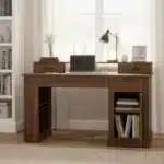 55" Modern Office Desk with Storage Cabinet & Charging Station Barn Door Writing Desk with Keyboard Tray Eco-Friendly