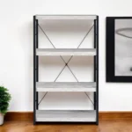 HMS 43" Four Tier Etagere Bookcase Antiqued White and Black Metal with Wood Four Tier Bookshelf