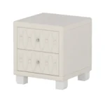 Beige velvet nightstand with two drawers and crystal knobs tufted bedside table for bedroom storage