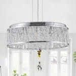 Modern Chrome Crystal Chandelier for Dining Room, 19" Round Chandeliers Adjustable Height Hanging Pendant Light Fixtures