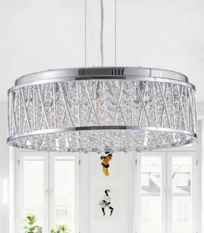 Modern Chrome Crystal Chandelier for Dining Room, 19" Round Chandeliers Adjustable Height Hanging Pendant Light Fixtures