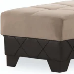 Goldoma 48-inch tufted storage ottoman in taupe and espresso faux leather and microfiber, with lift-top storage and button tufting