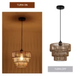 1-Light Farmhouse Rattan Boho Pendant Light viewed from below, highlighting the open cage design and bulb.
