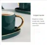 Ceramic Cup Dish Set Nordic Green Water Ware Coffee Cup Rectangular Tray Small Spoon Gift Box Home Bar Decoration Tea Cup