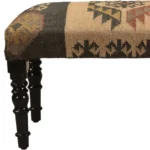 Goldoma 47" Southwest Upholstered Bench - Brown Pattern with Black Legs for Living Room, Bedroom – base detail