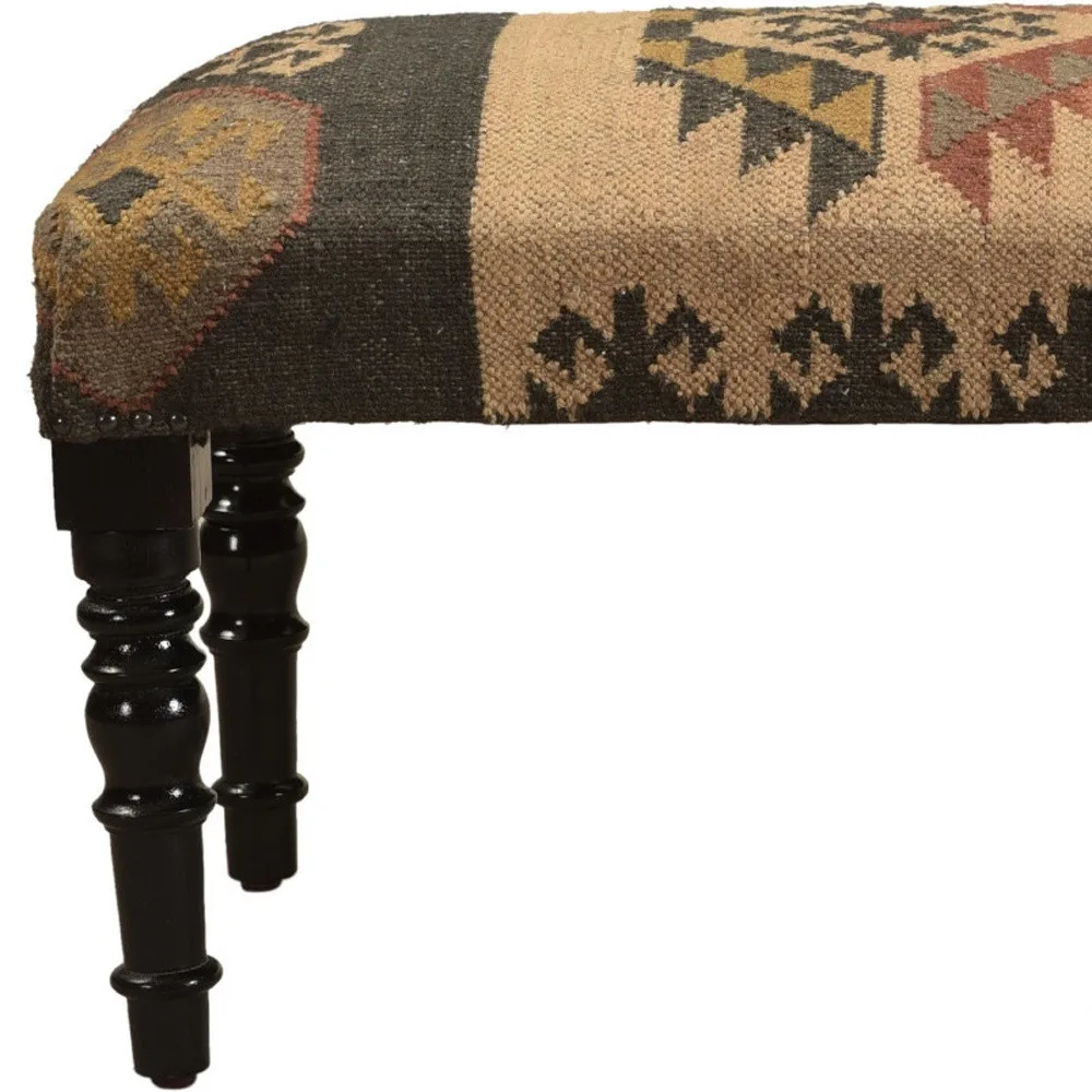 Goldoma 47" Southwest Upholstered Bench - Brown Pattern with Black Legs for Living Room, Bedroom