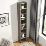 8-Tier Modern Design Tall Narrow Bookcase for Home Office Double-Decker Multi-functional Display Bookshelf – side view