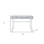 HMS 42" White Writing Desk Two Drawers Simple Design Office Computer Table Adjustable Extendable Wooden Metal Material Shelf